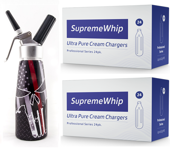 Starter Pack - SupremeWhip Cream Chargers – 192 - (8 x 24Pks)  & 0.5L Skull Print Dispenser
