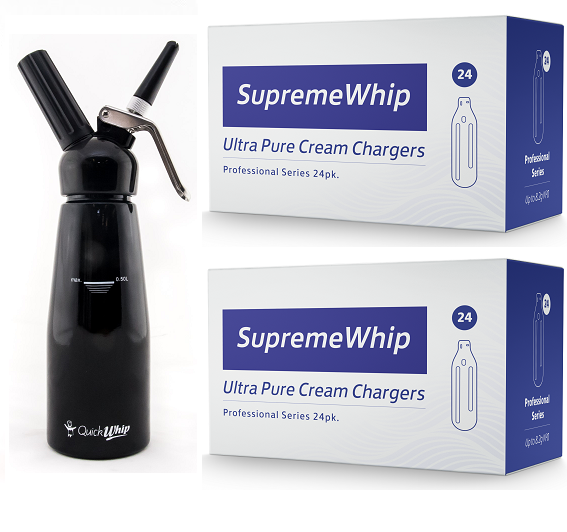 Starter Pack - SupremeWhip Cream Chargers – 600 - (25 x 24Pks)  & 0.5L Black Dispenser