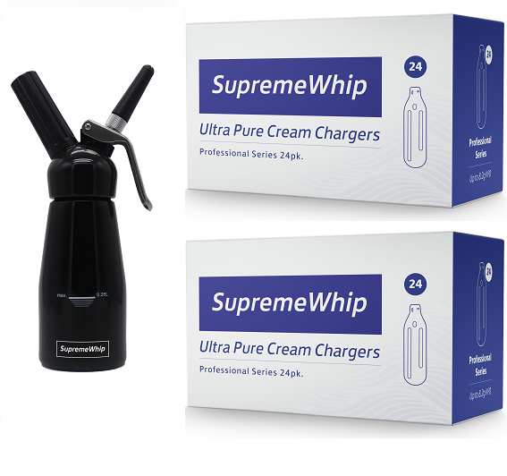 Starter Pack - SupremeWhip Cream Chargers – 600 - (25 x 24Pks)  & 0.25L Black Dispenser