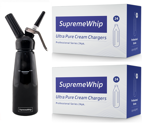 Starter Pack - SupremeWhip Cream Chargers – 600 - (25 x 24Pks)  & 0.5L Black Dispenser
