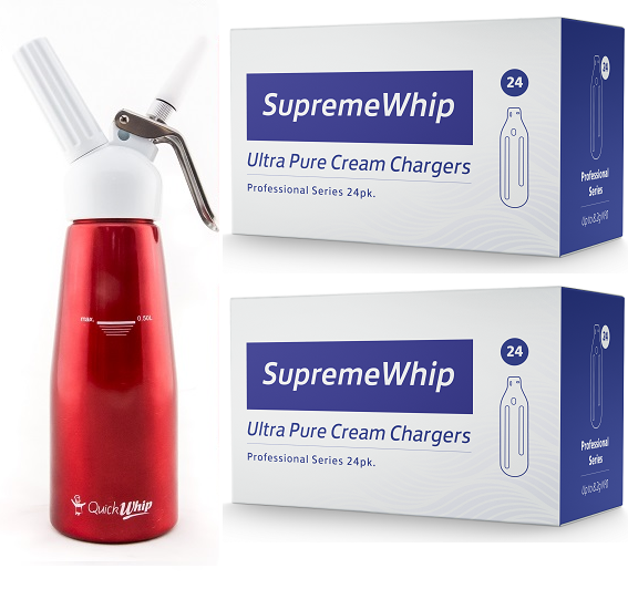 Starter Pack - SupremeWhip Cream Chargers – 192 - (8 x 24Pks)  & 0.5L Red Dispenser