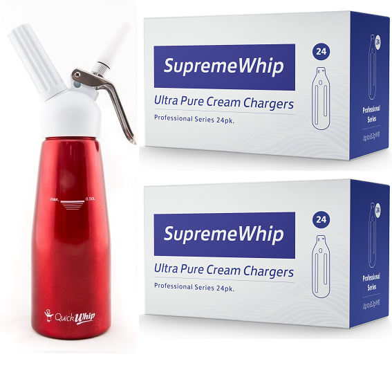 Starter Pack - SupremeWhip Cream Chargers – 600 - (25 x 24 Packs)  & 0.5L Red Dispenser