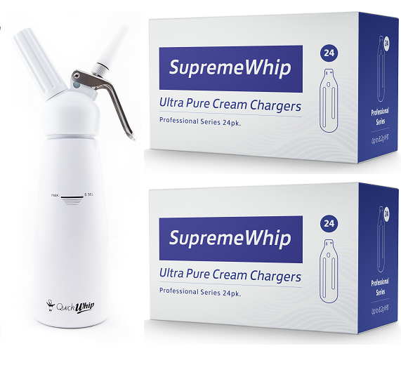 Starter Pack - SupremeWhip Cream Chargers – 192 - (8 x 24Pks)  & 0.5L White Dispenser