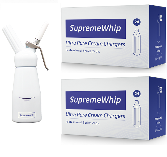 Starter Pack - SupremeWhip Cream Chargers – 600 - (25 x 24Pks)  & 0.25L White Dispenser