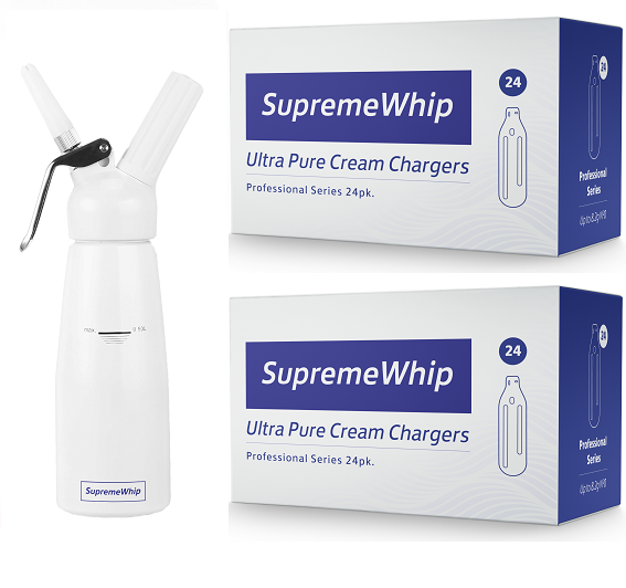 Starter Pack - SupremeWhip Cream Chargers – 600 - (25 x 24Pks)  & 0.5L White Dispenser